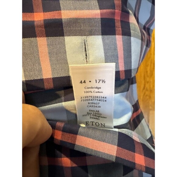 Eton Shirt Mens 44 17.5 Multi Cont Fit Cambridge Signature Twill Button Up Adult - Picture 6 of 10